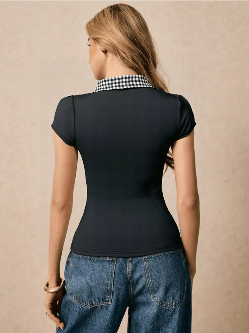 Gingham Collar Slim Fit Blouse, image 4