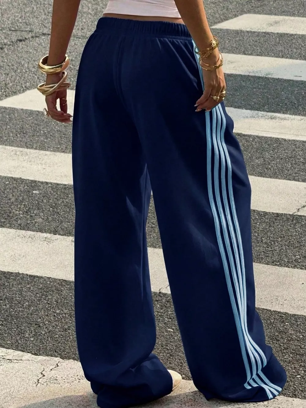 High-Waisted Wide-Leg Track Pants with Side Stripes, image 25