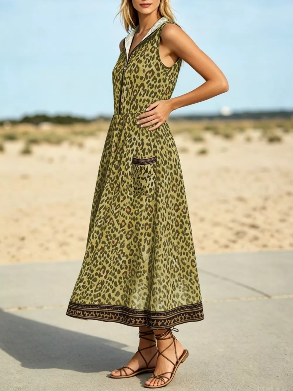 Leopard Zip Front Hooded Dress, image 6
