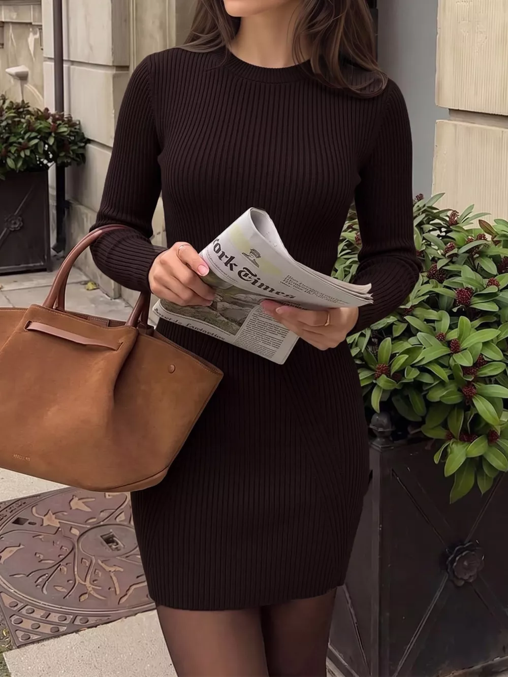 Long Sleeve Ribbed Knit Dress, image 2