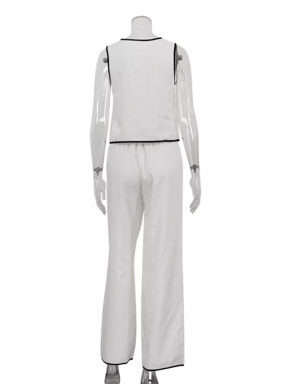 Contrast Trim Sleeveless Top and Wide-Leg Pants Set, image 5