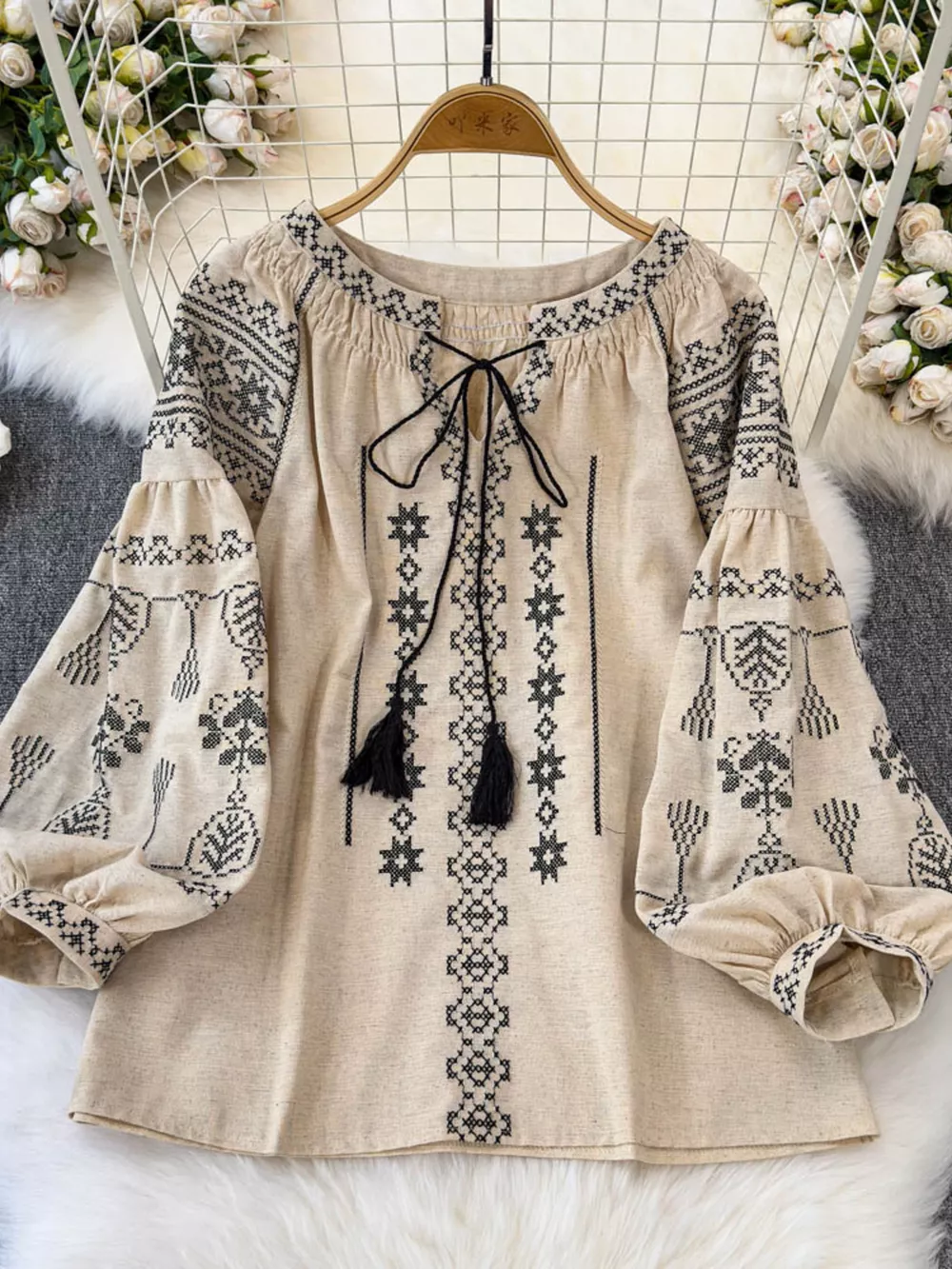 Tie Neck Long Sleeve Blouse