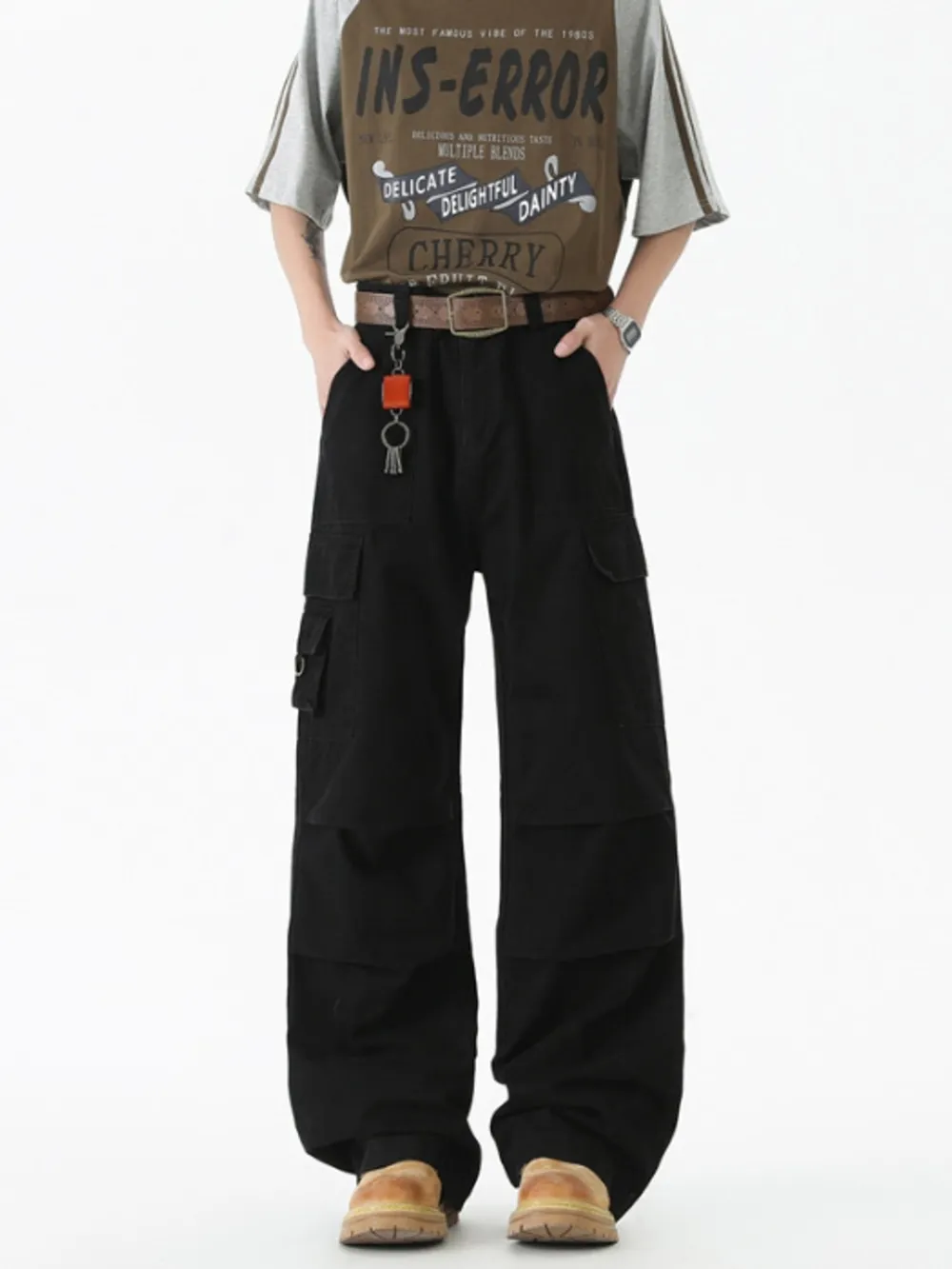 Men's Wide Leg Cargo Pants with Ruched Detail