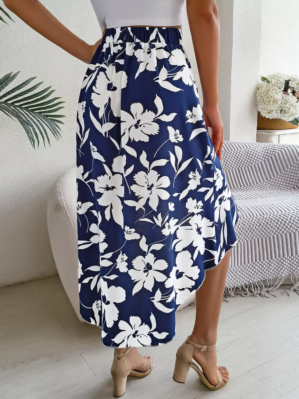 Floral Print Ruffle Hem Asymmetrical Skirt, image 5