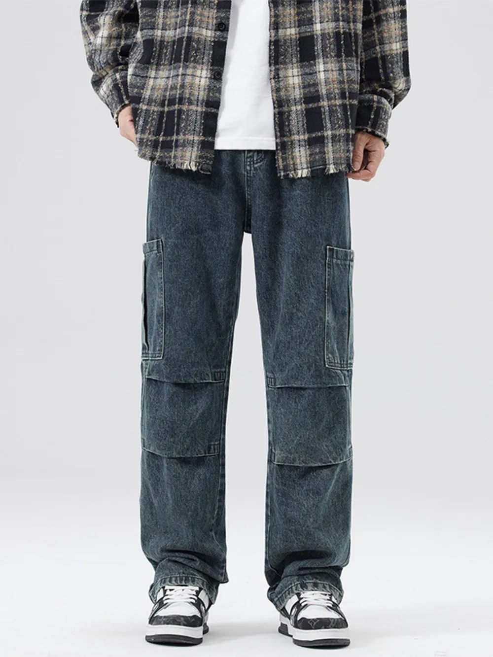Men's Full Size Distressed Cargo Jeans Plus Size
