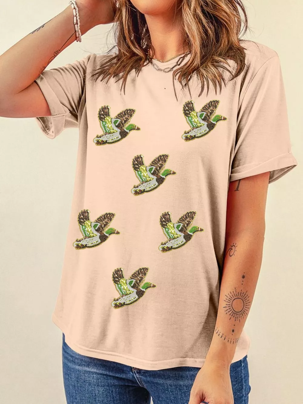 Flying Mallard Sequin Patched Short Sleeve Tee, image 2