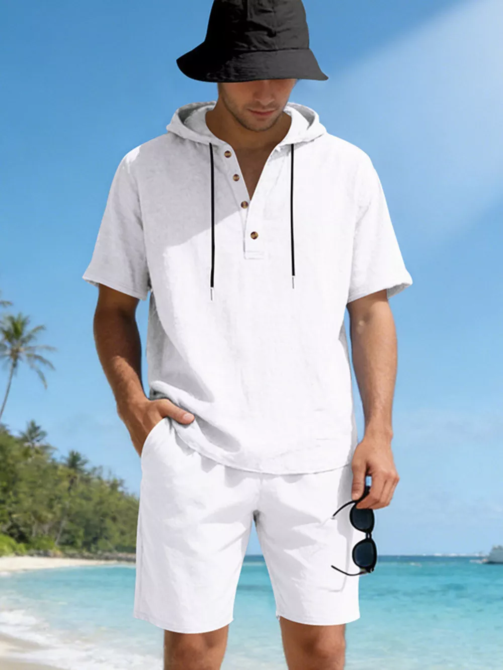Men's Full Size Casual Short Sleeve Hooded Top & Shorts Set Plus Size, image 5