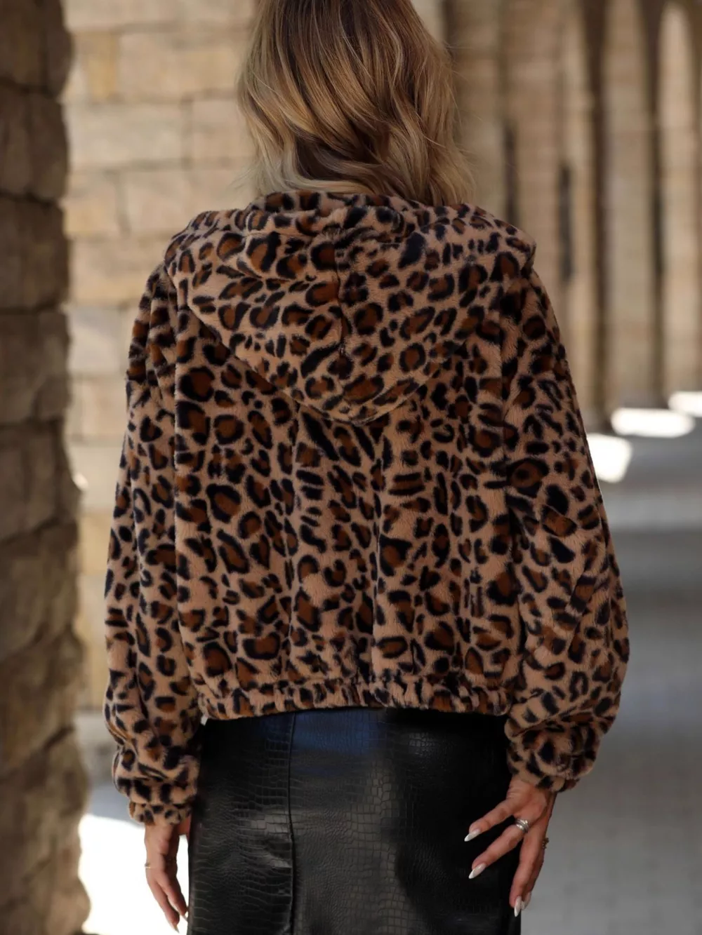 Leopard Zip Up Hooded Outerwear, image 2