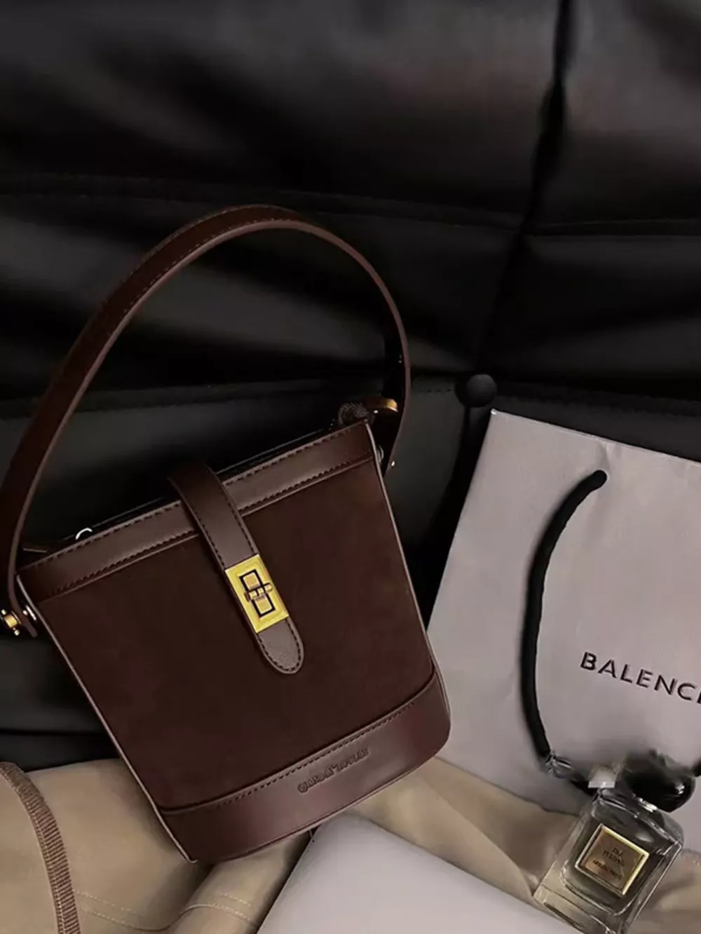 Top Handle Bucket Crossbody Bag, image 3