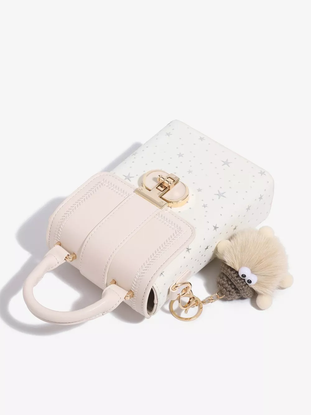 Star-Patterned Mini Crossbody Bag with Plush Charm, image 8