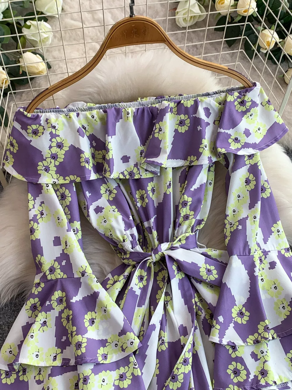 Off-Shoulder Flounce Sleeve Romper, image 12