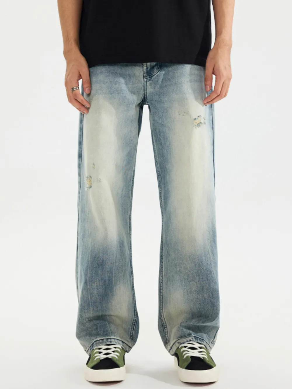 Men's Distressed Vintage Wash Loose Fit Jeans