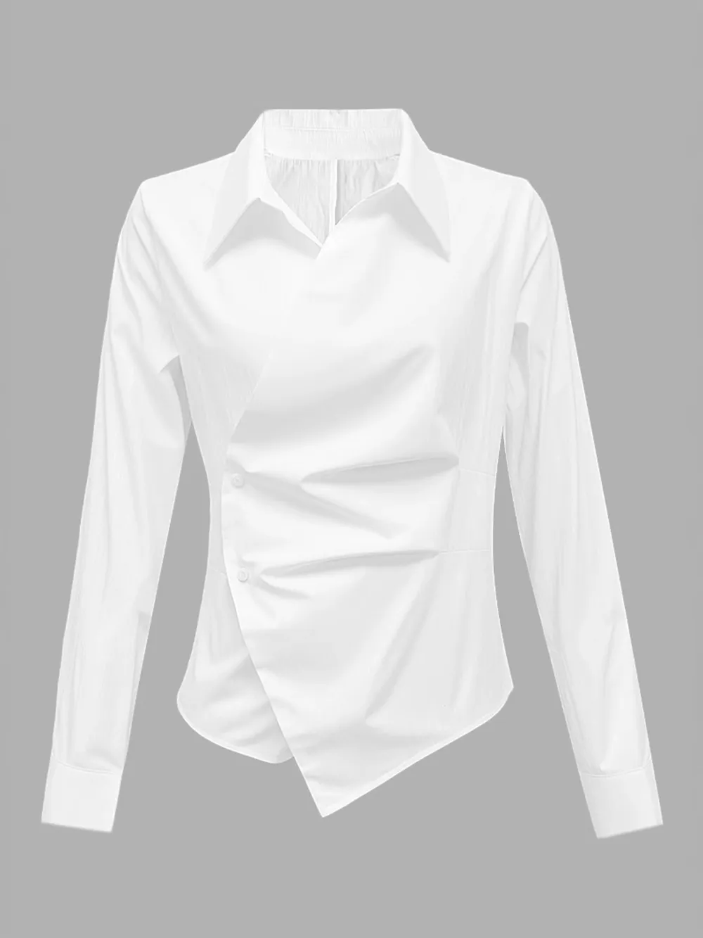 Asymmetric Collared Neck Long Sleeve Shirt, image 2