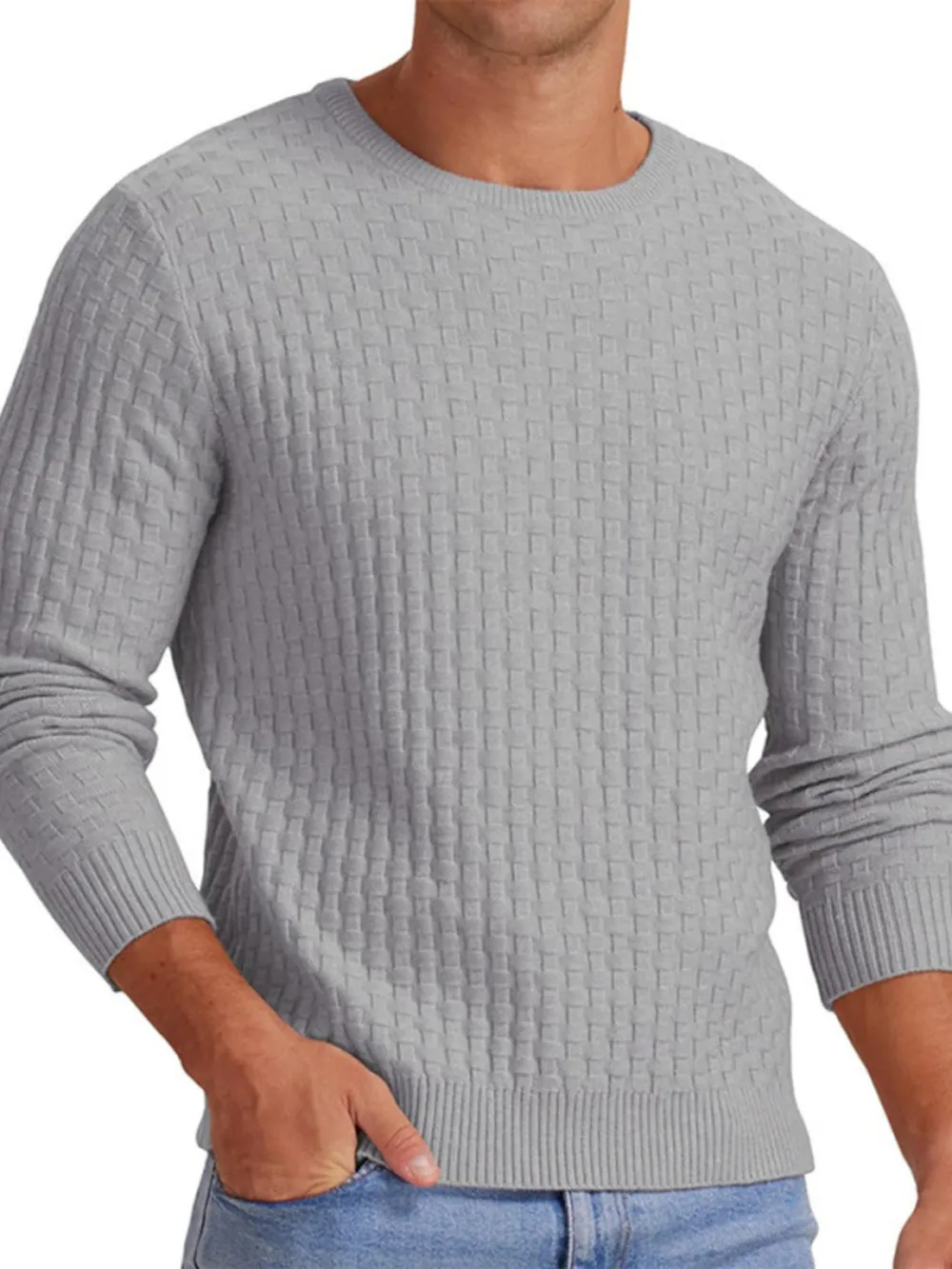 Men's Full Size Ribbed Hem Round Neck Sweater Plus Size, image 7