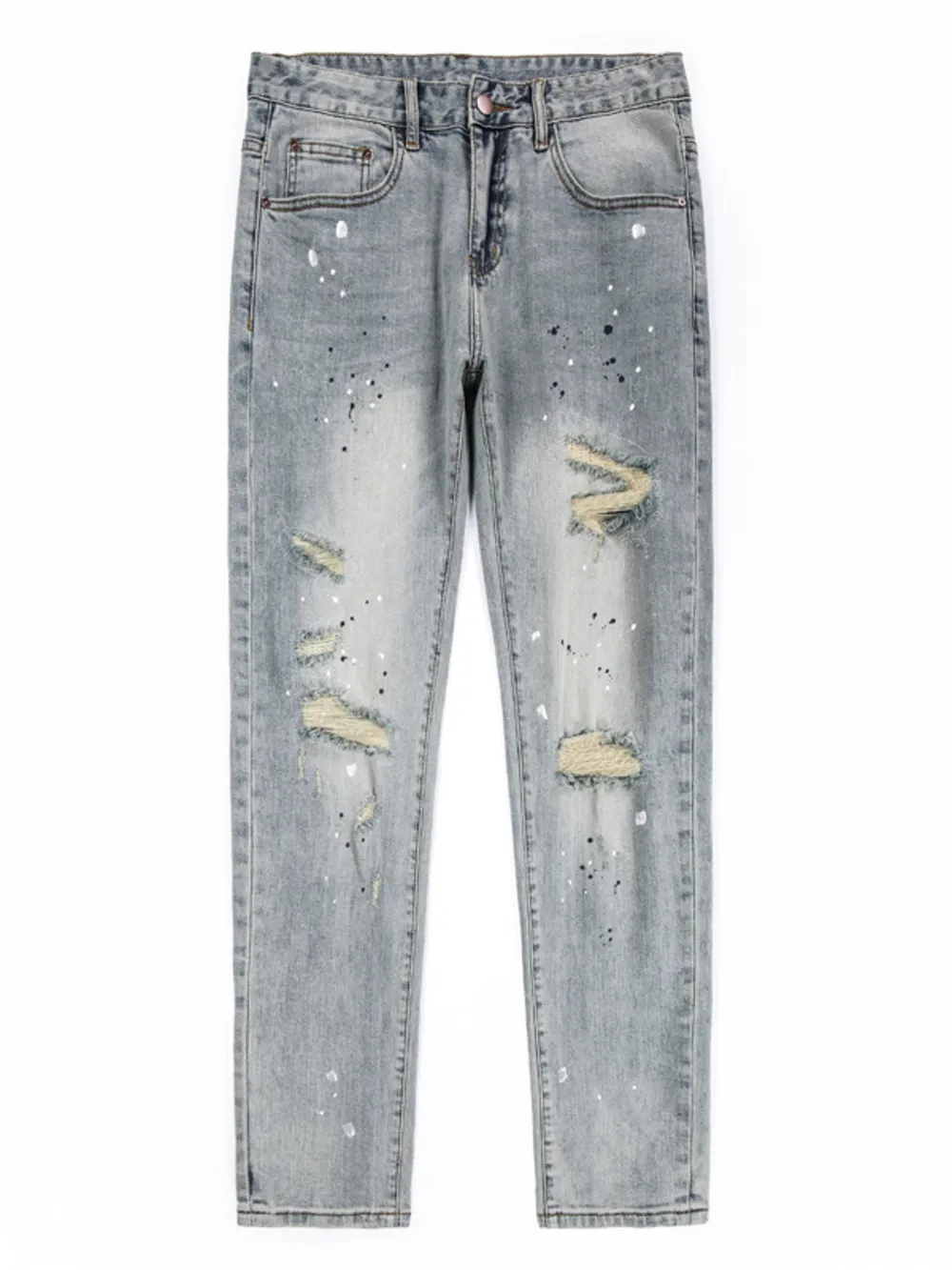Men's Vintage Distressed Light Wash Skinny Jeans, image 7