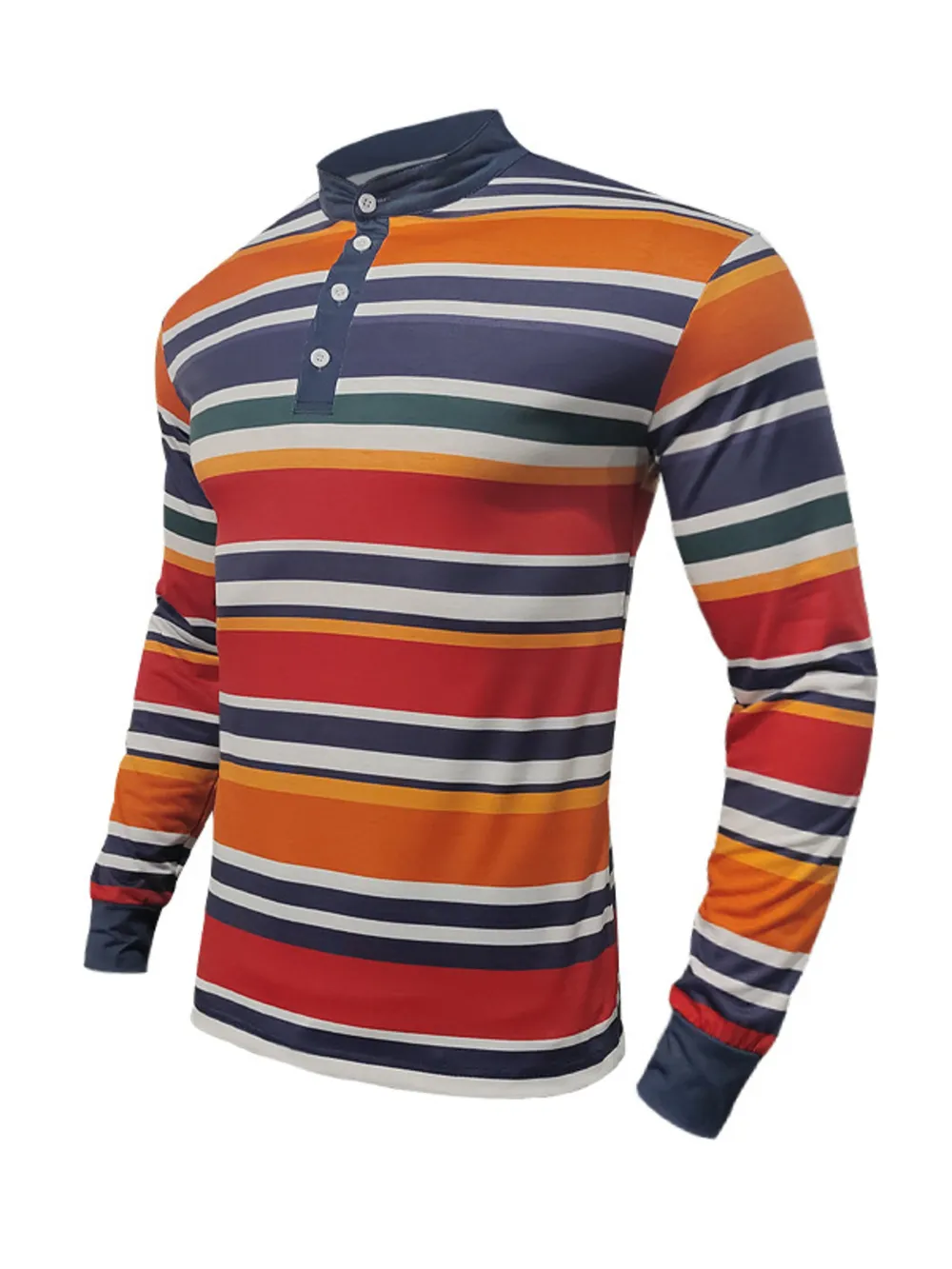 Men's Full Size Rainbow Striped Long Sleeve T-Shirt Plus Size, image 6