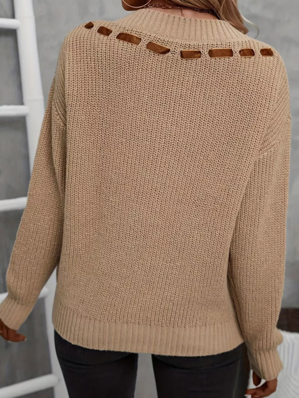 Ribbon Tie V-Neck Sweater, image 5