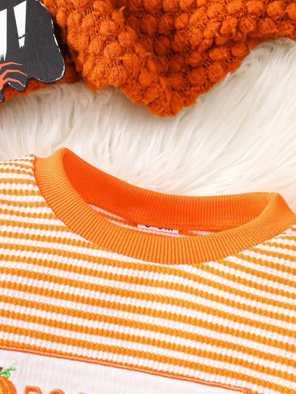 Children's Halloween Pumpkin Striped Long Sleeve Pajama Set, image 4
