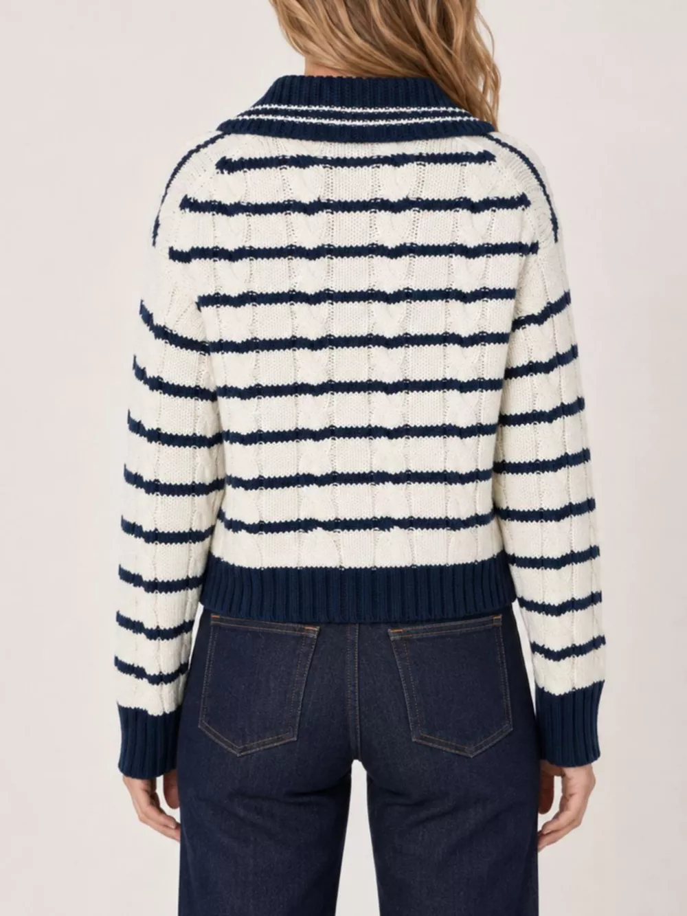 Striped Johnny Collar Dropped Shoulder Sweater, image 5