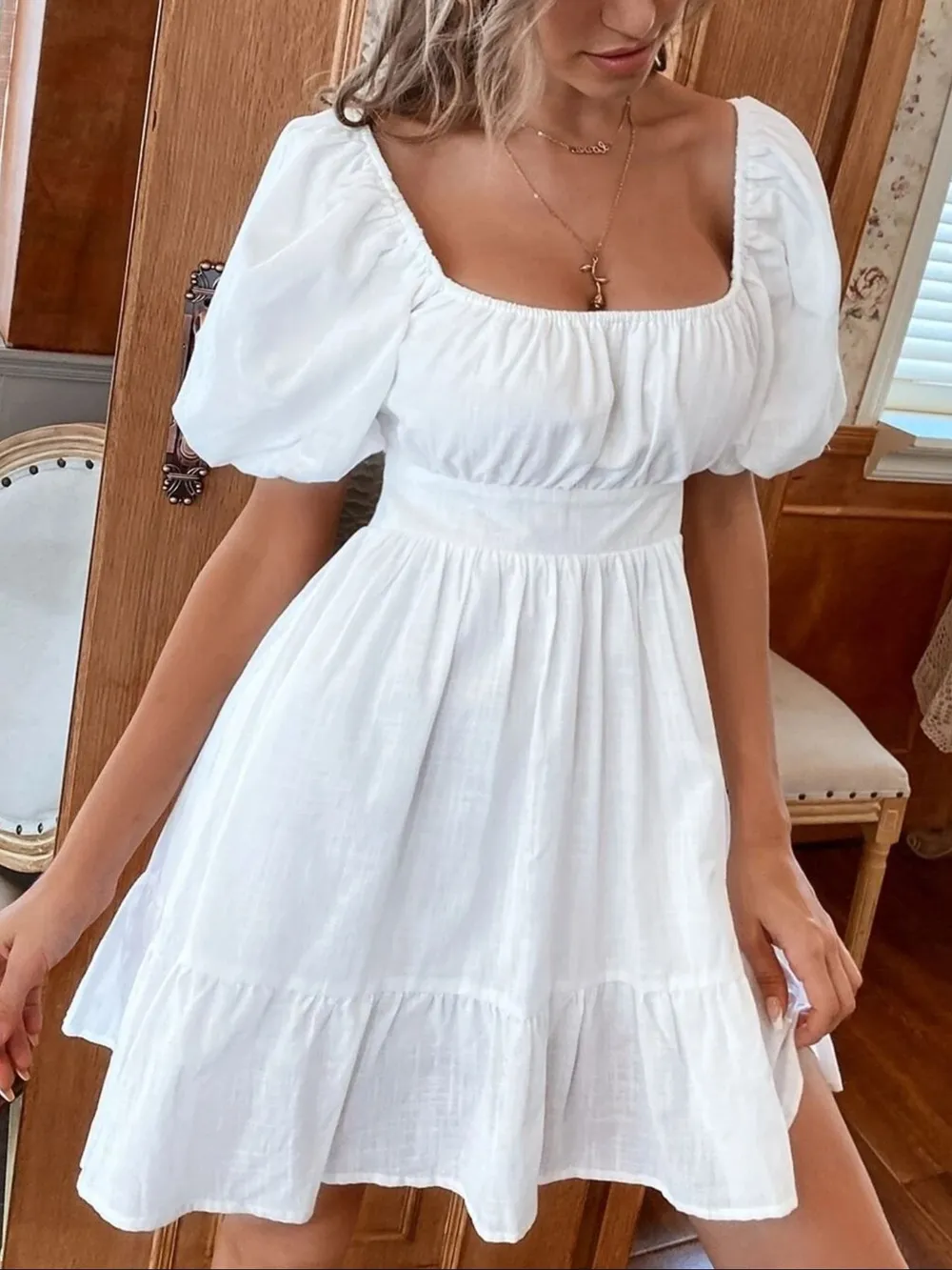 Square Neck Puff Sleeve Mini Dress, image 4