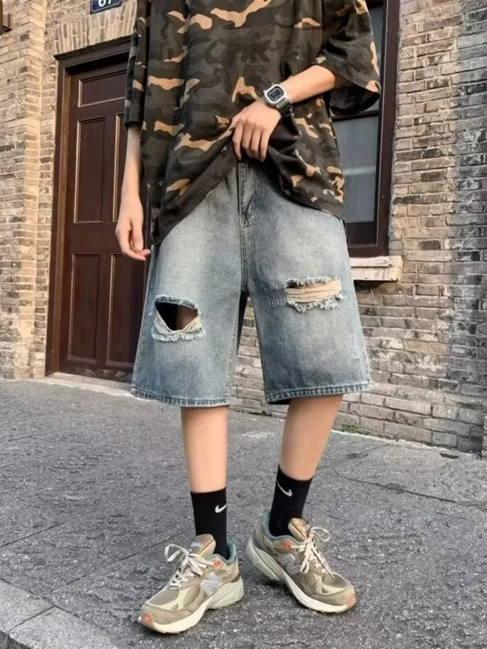 Men's Full Size Distressed Loose Fit Denim Shorts Plus Size, image 2