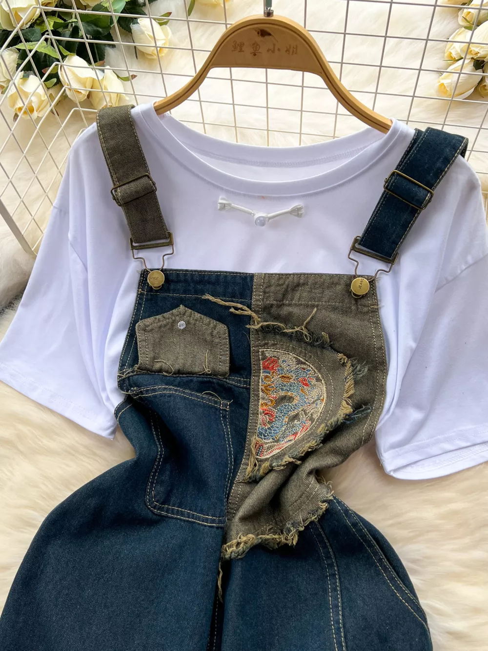 Short Sleeve T-Shirt and Denim Overall Dress Set, image 3
