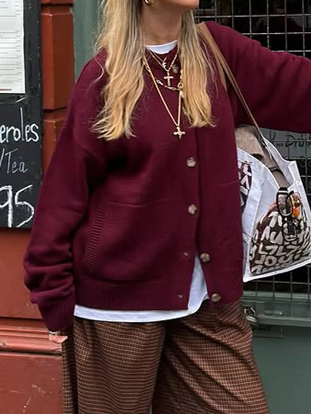 Button Up Dropped Shoulder Cardigan, image 4