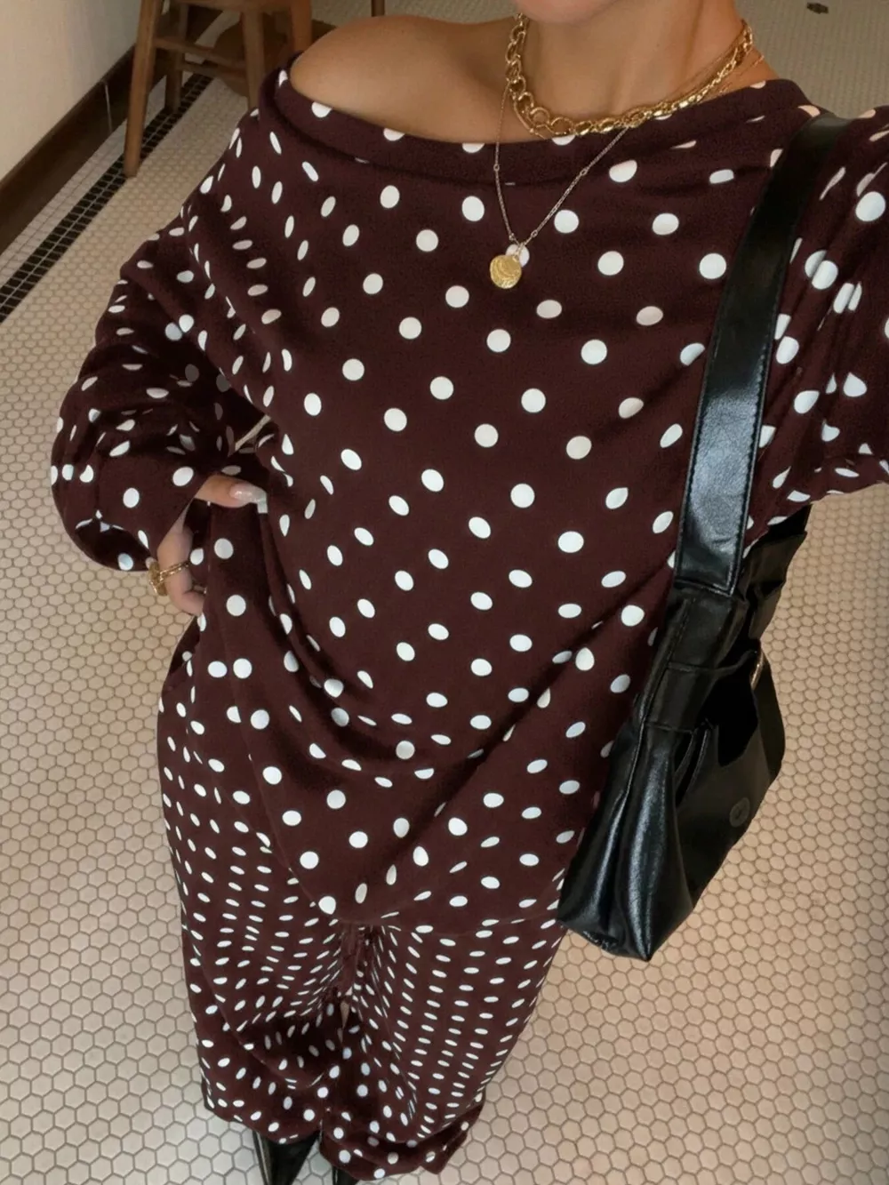 Polka Dot Boat Neck Top and Pants Set, image 4