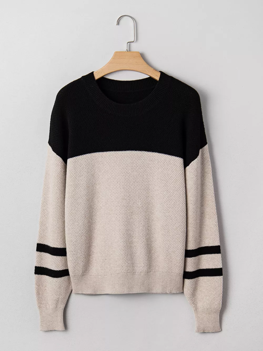 Color Block Knit Striped Sleeve Detail Casual Sweater, image 7