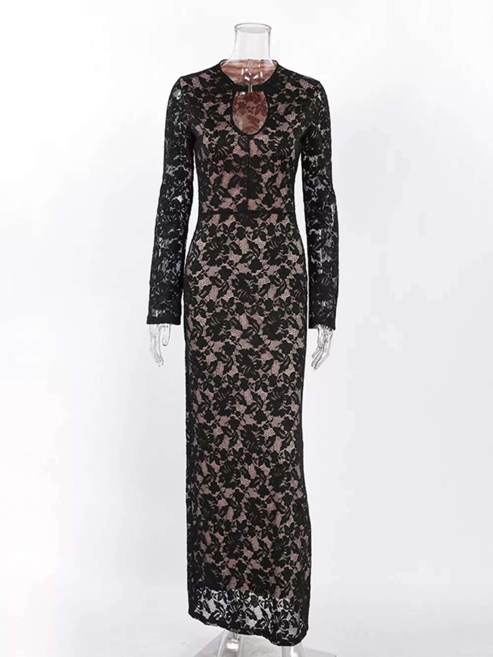 Lace Long-Sleeve Bodycon Maxi Dress, image 7