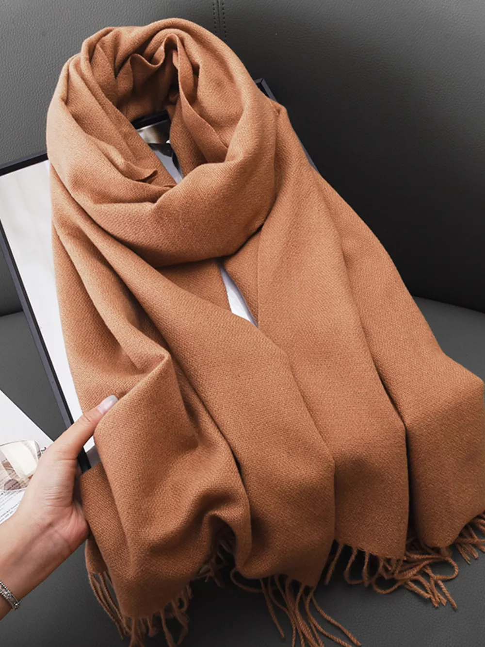 Solid Color Fringe Scarf, image 9