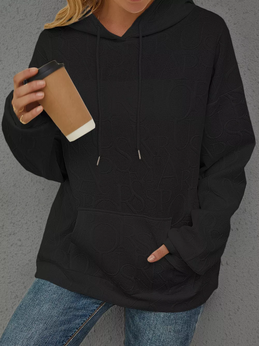 Full Size Embossed Lettering Casual Hoodie Plus Size, image 9