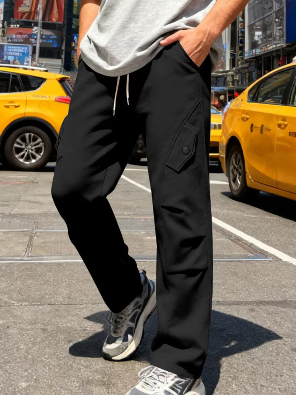 Men's Full Size Casual Cargo Pants with Drawstring Waist Plus Size, image 3