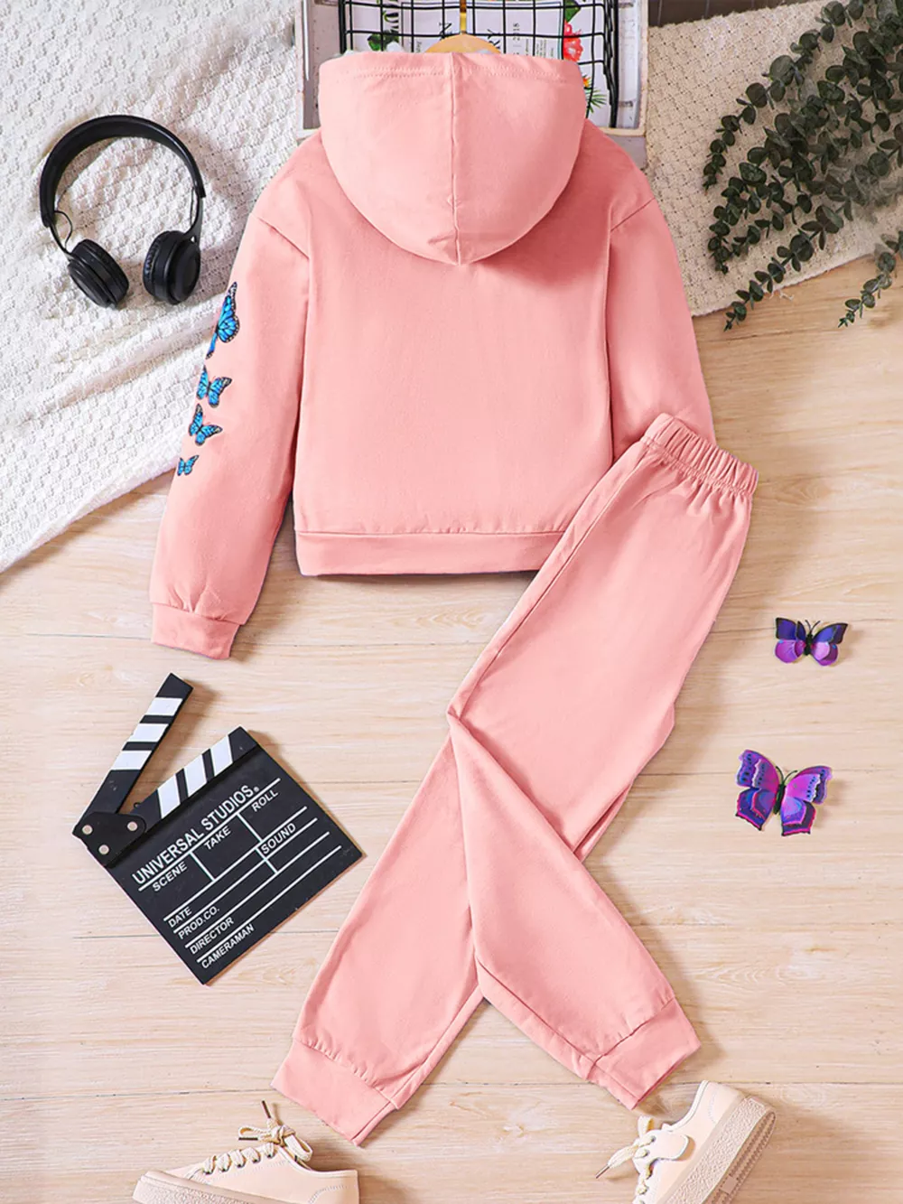 Childrens's Butterfly Print Hoodie & Pants Set, image 9