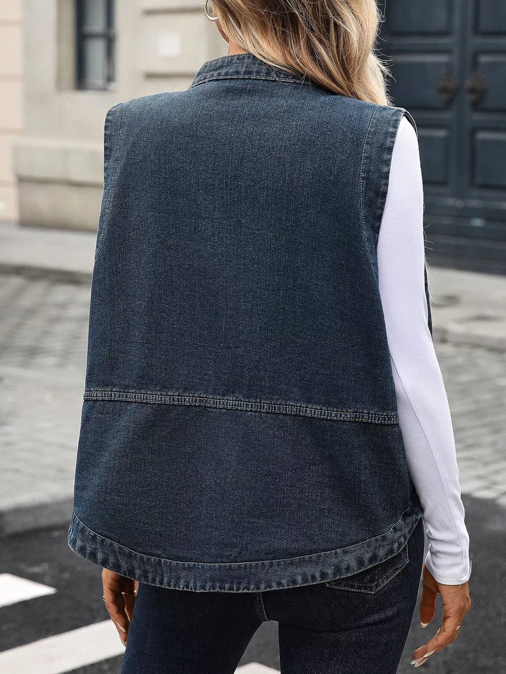 Snap Down Sleeveless Denim Jacket, image 6