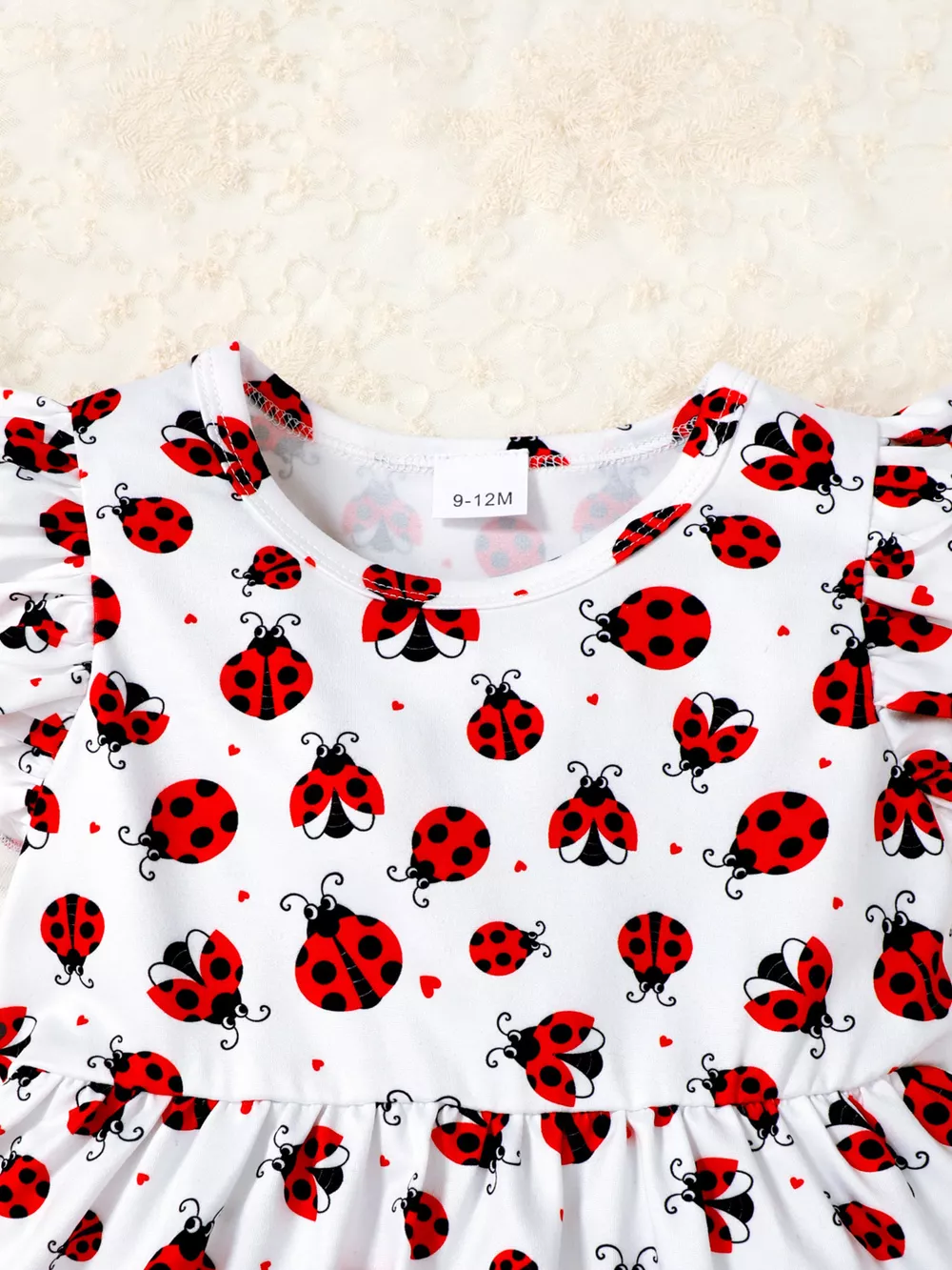 Children's Ladybug Print Ruffle Trim Top & Shorts & Headband Set, image 2
