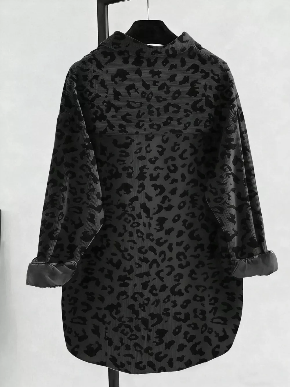 Oversized Leopard Corduroy Button-Down Shirt, image 8