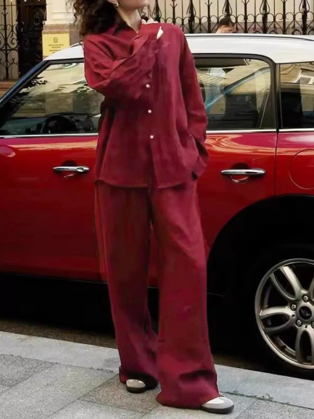 Relaxed Fit Button Up Shirt and Pants Two-Piece Set, image 22