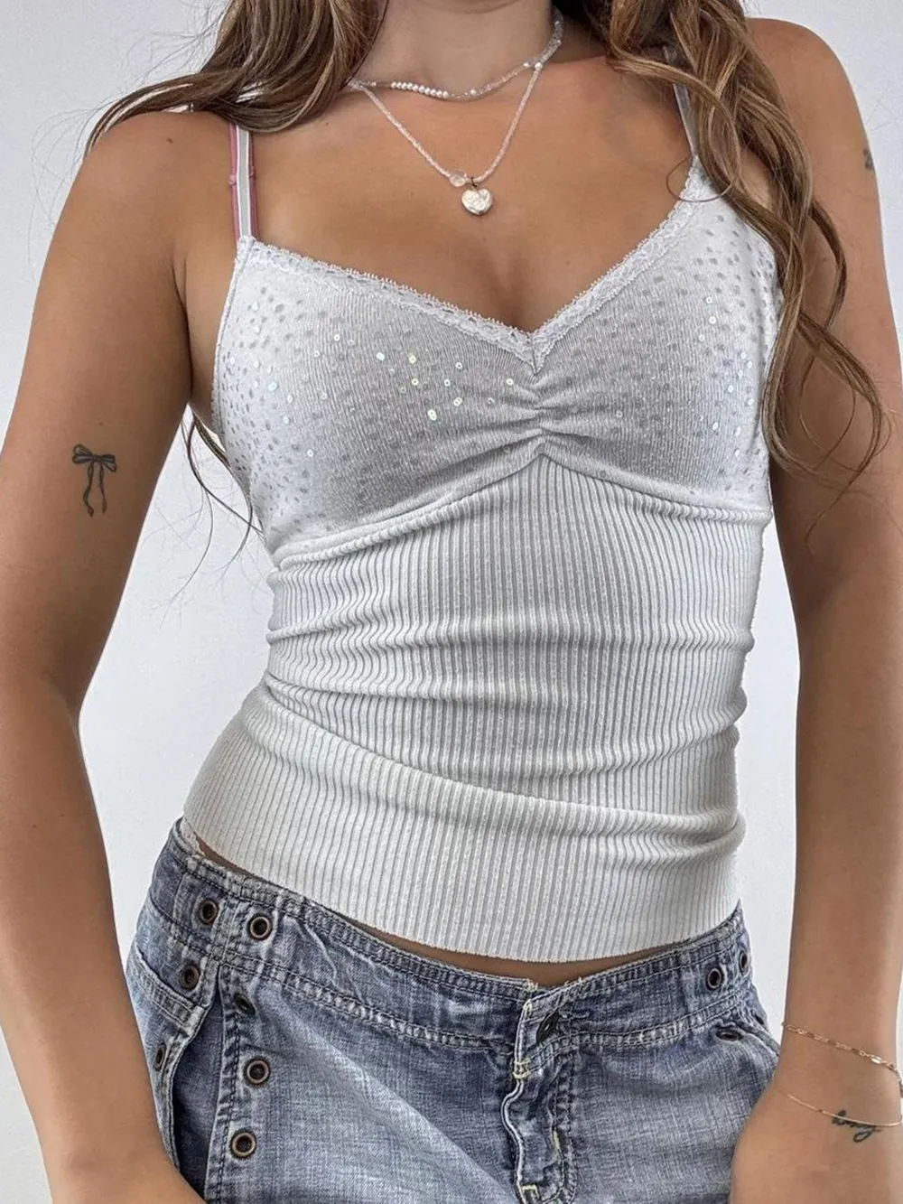 Sequin Lace Detail Cami Top, image 2