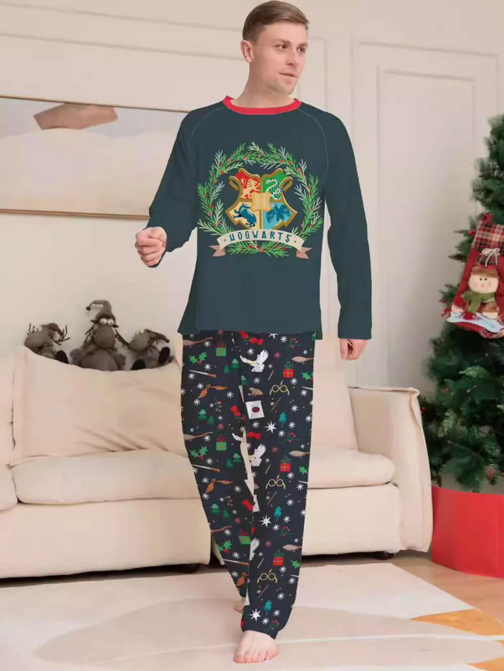 Full Size Family Matching Hogwarts Graphic Pajama Set Plus Size