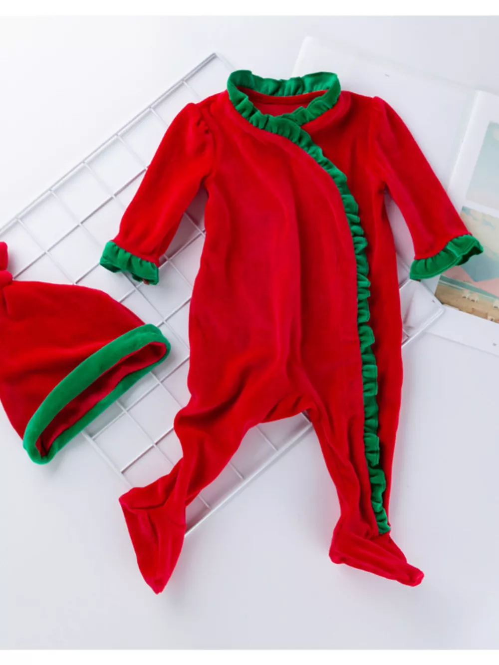 Children's Christmas Velvet One-Piece with Hat, image 5