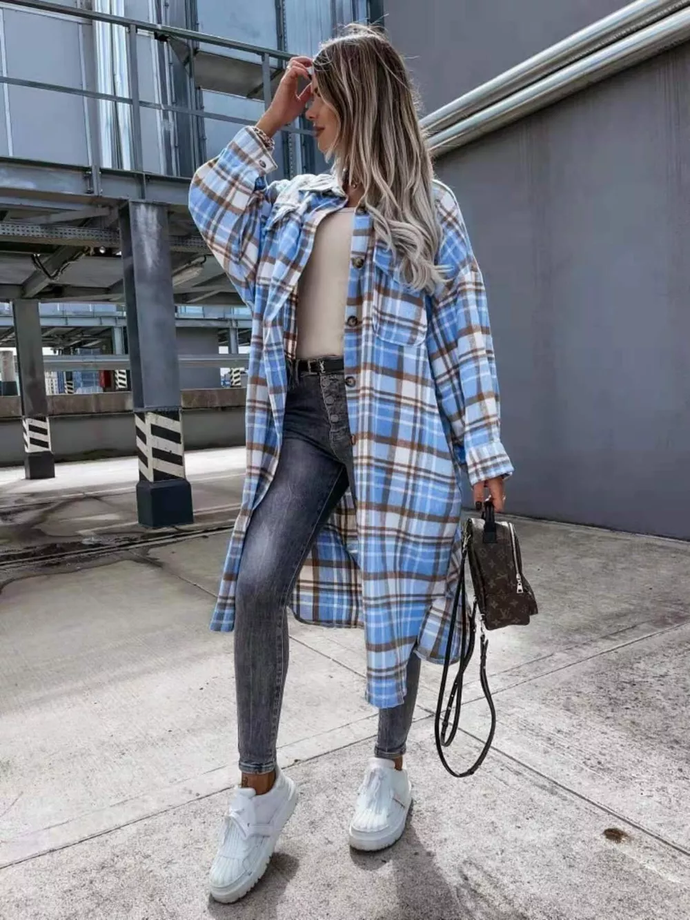 Plaid Button Up Longline Shacket, image 10