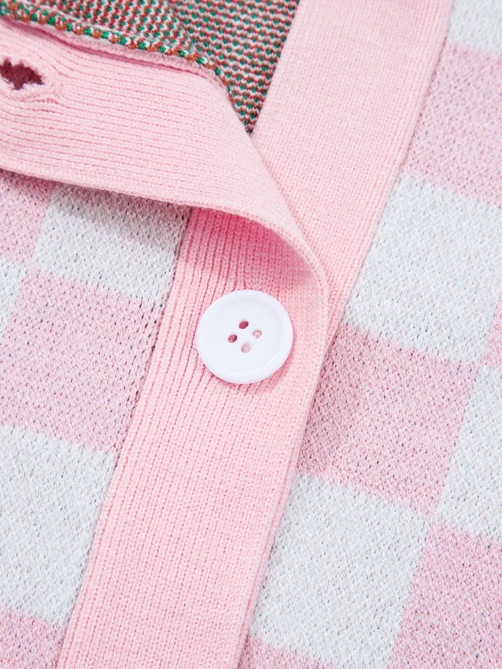 Christmas Tree Pattern Checkered Button V Neck Cardigan, image 8