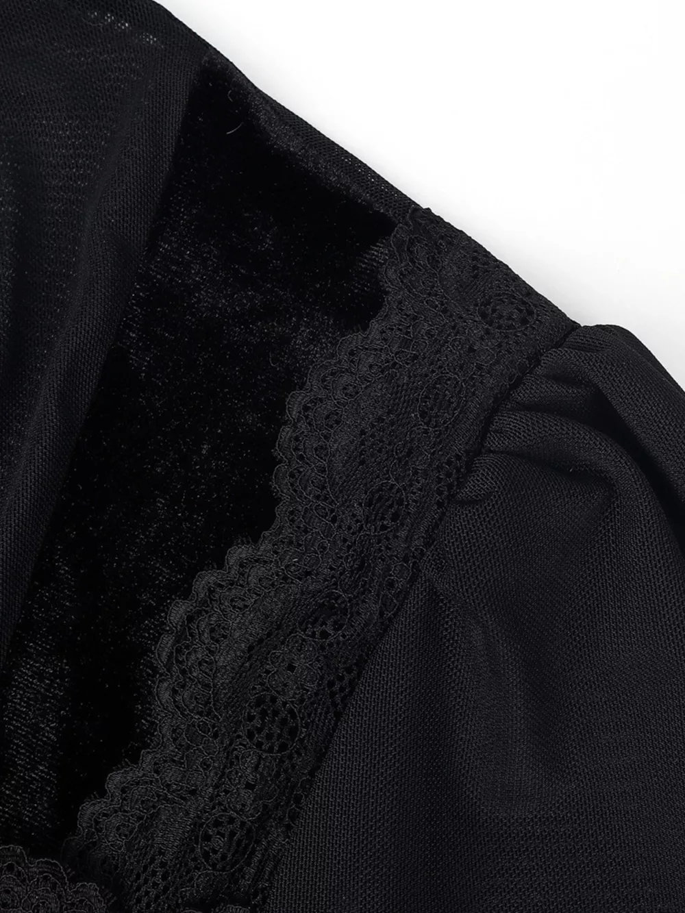 Lace Trim Velvet Sheer Sleeve Blouse, image 6
