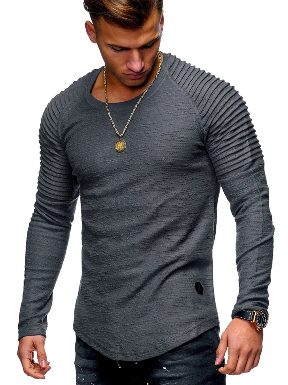 Men's Plus Size Round Neck Raglan Sleeve T-Shirt, image 2