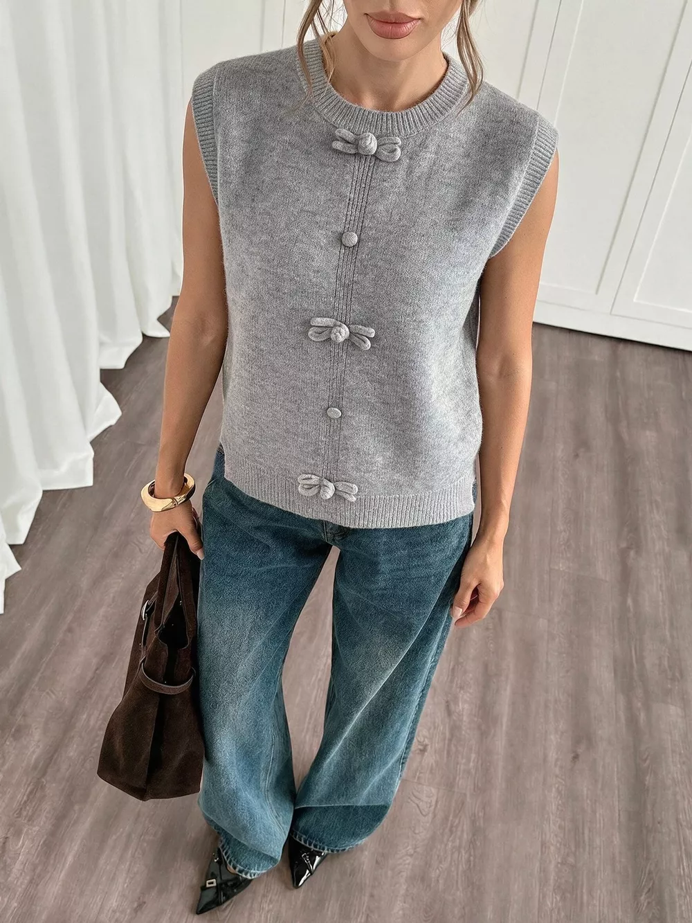 Bow-Detail Knit Sweater Vest, image 3