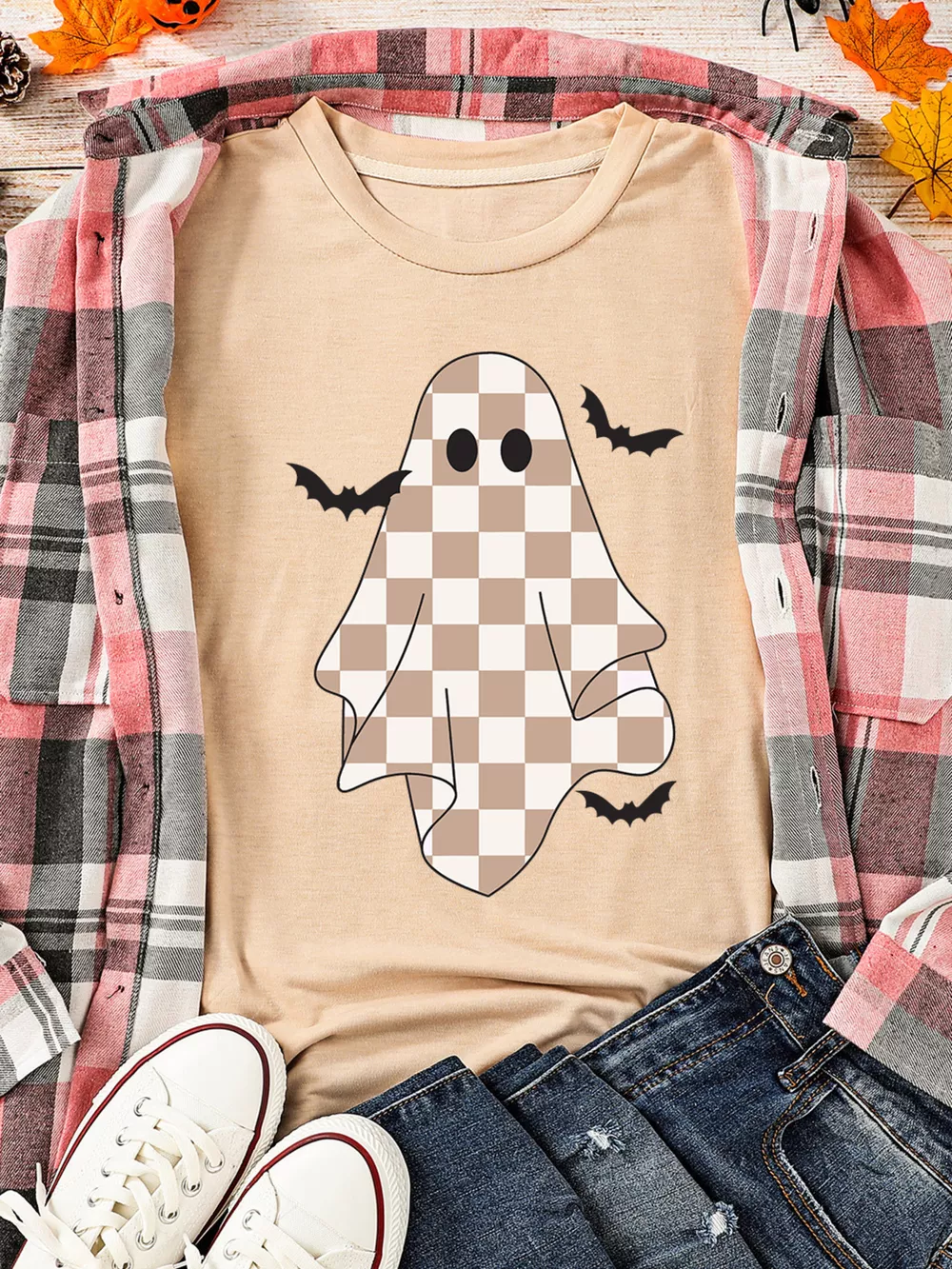 Ghost Bat Halloween Holiday Graphic Tee, image 2