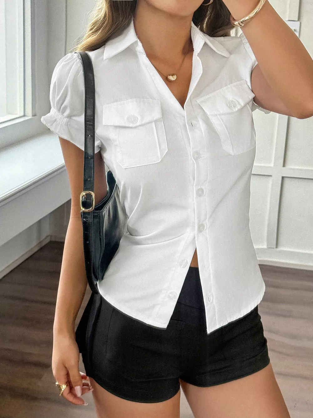 Elegant Ruffle Sleeve Button-Down Shirt, image 6