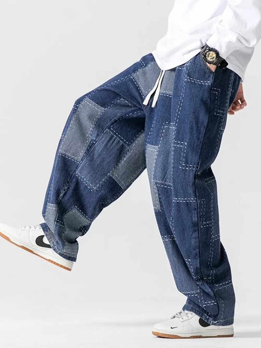 Men's Plus Size Patchwork Wide Leg Jeans, image 3
