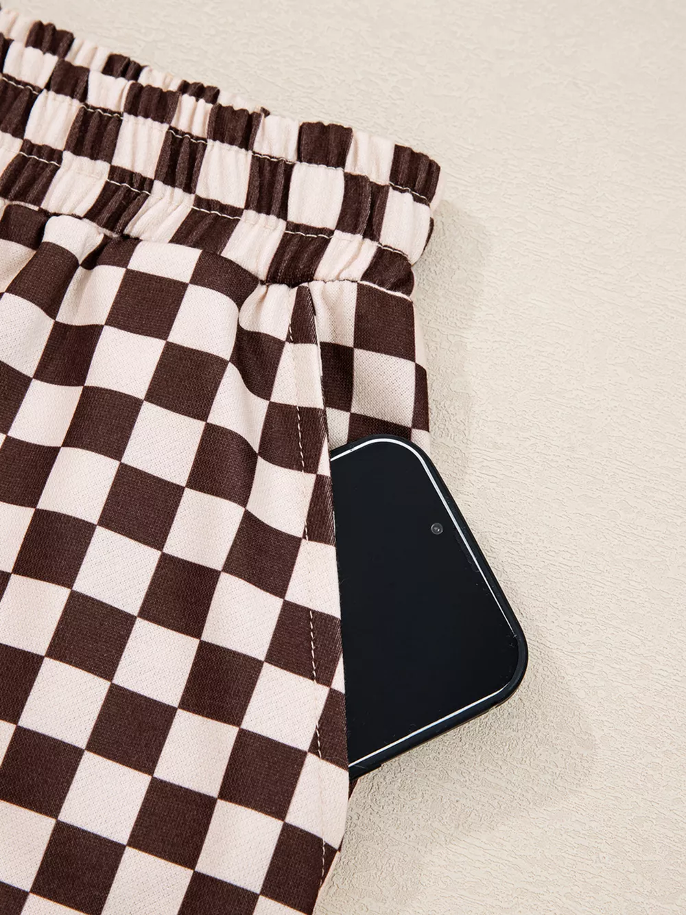 Checkered Drawstring Hoodie and Pants Set, image 6